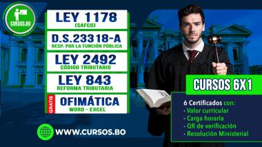 6 Cursos Ley 2492 - Ley 843  -Ley 1178 - DS 23318A - Word y Excel