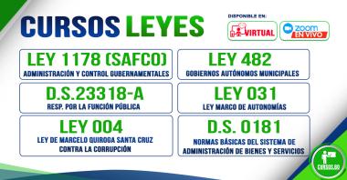 6 Cursos Ley 1178 - DS 23318A - DS 0181 - Ley 004 - Ley 031 y Ley 482 modalidad virtual 