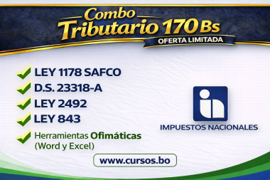 Combo tributario 5 Cursos Ley 1178 -DS 23318A - Ley 2492 - Ley 843 y Ofimática (Virtual 24/7)